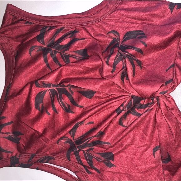 Red tropical palm leaf cutout dress - Picture 3 of 5